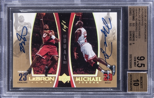 2005/06 Upper Deck Dual Autographs #LJMJ-10 Michael Jordan/LeBron James Dual Signed Card (#1/1) – BGS GEM MINT 9.5/BGS 10